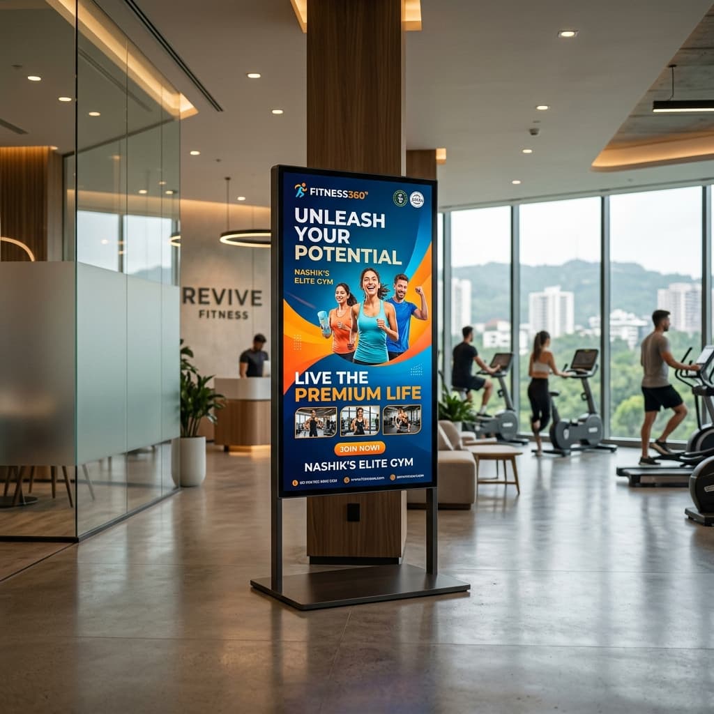 Premium Digital screen network displaying ads inside high-traffic gyms in Nashik